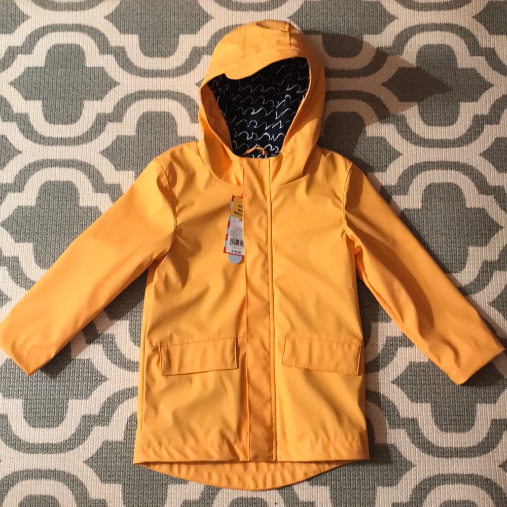 NWT 4T Cat & Jack yellow lined hooded rain coat